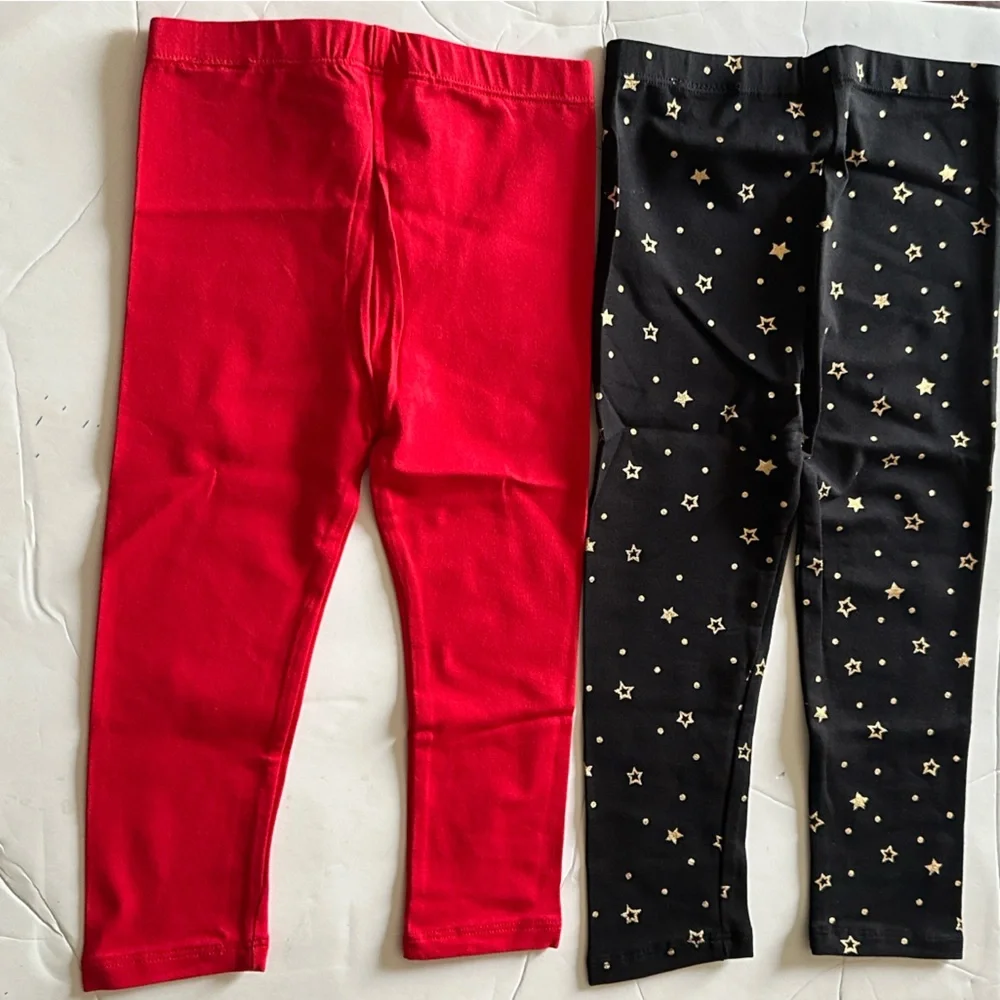 2 Set Lightning Bug Baby Star Print Leggings Set Red & Black Cotton Stretch 18 M
